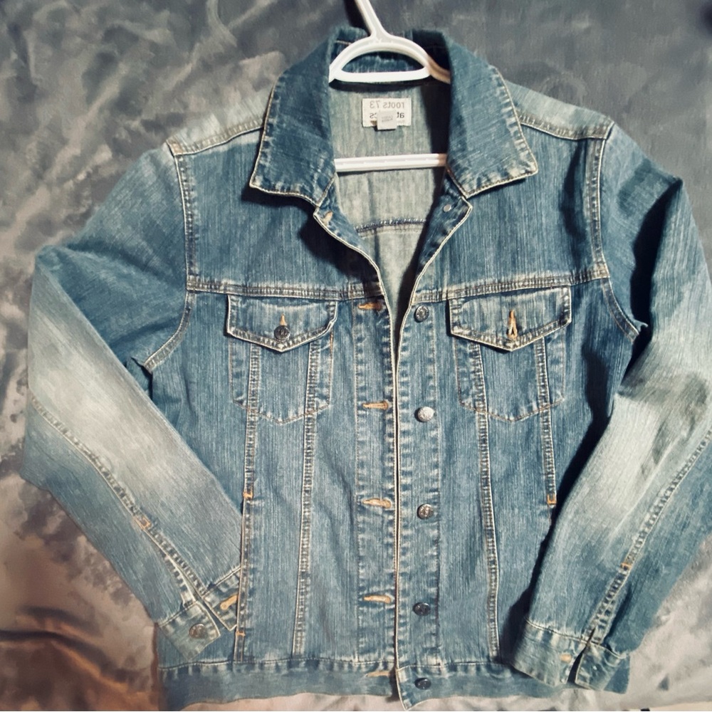 Y2K Roots 73 Athletics Distressed Look Jeans Jacket.